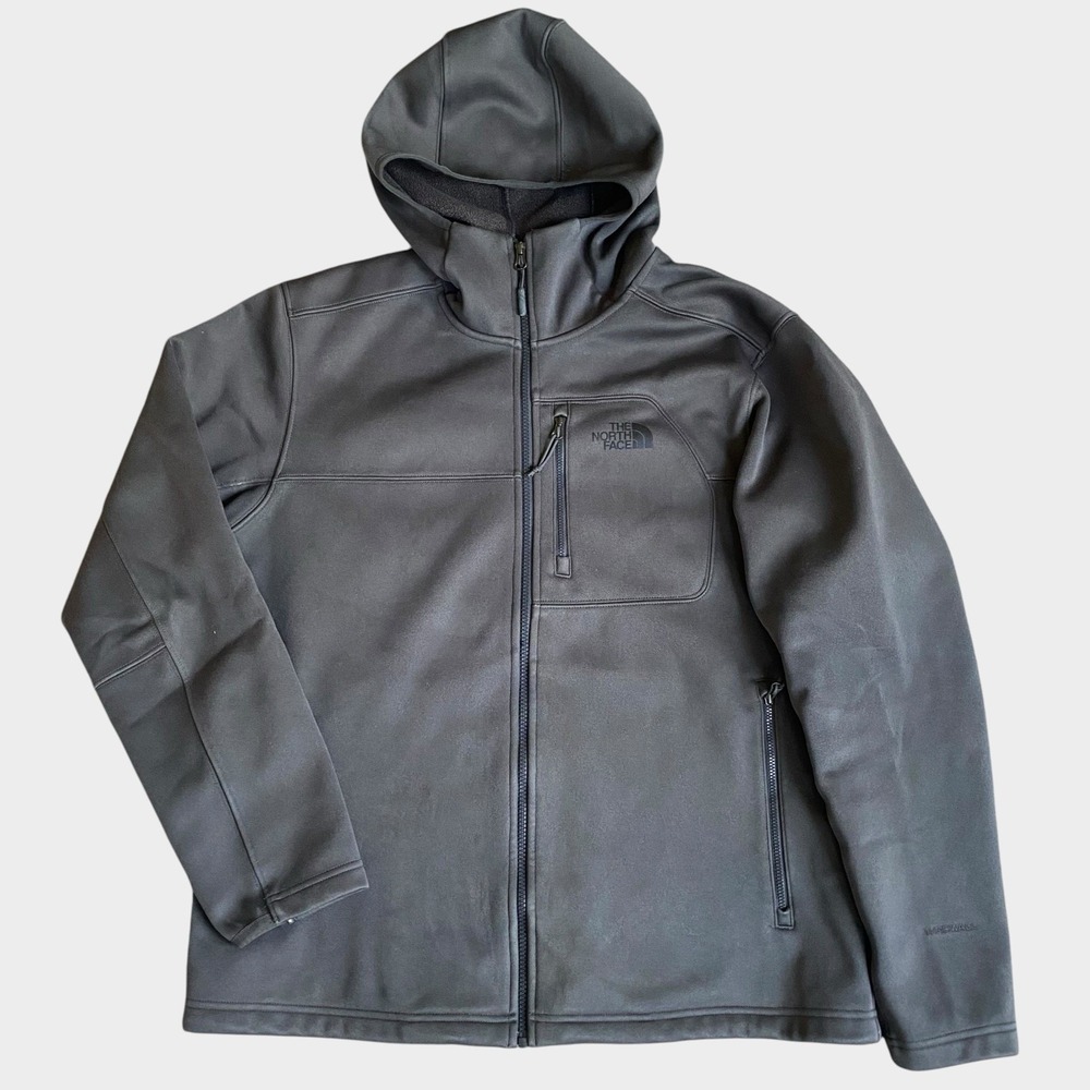 The North Face Men L Windwall Hooded Softshell Jacket Gray Full Zip Outdoor